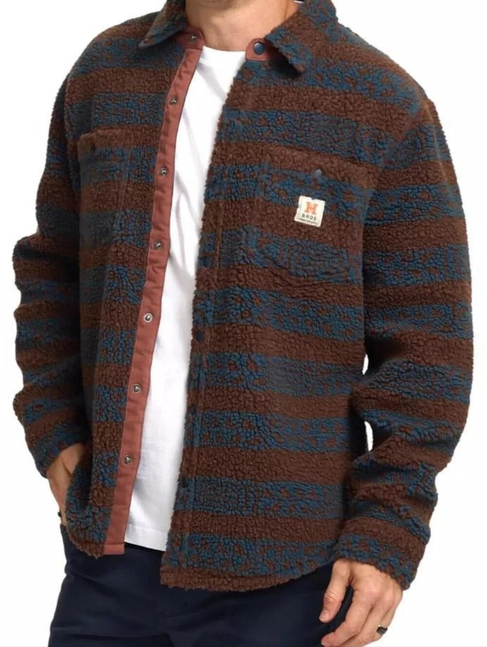 Howler Bros Allegheny Fleece Overshirt Brown & Blue Sherpa Shirt Jacket Mens L